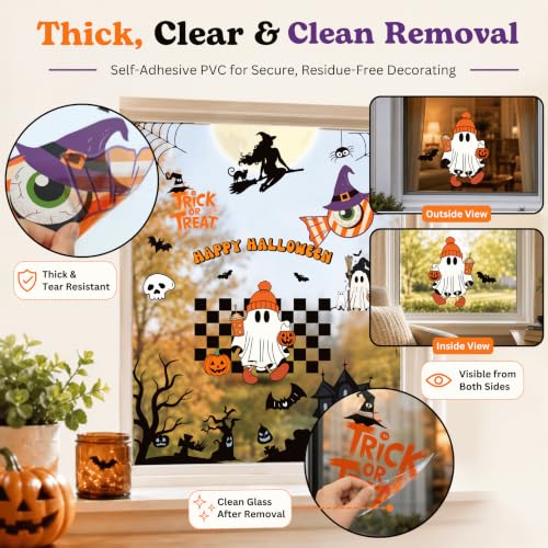 Halloween Window Stickers Set - 9 Sheets 11x14 Inch Ghost Pumpkin Bats Decor