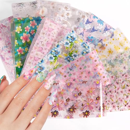 Kit4 300 Sheets Holographic Nail Foil Transfer Sheets - Iridescent Flower & Star Designs