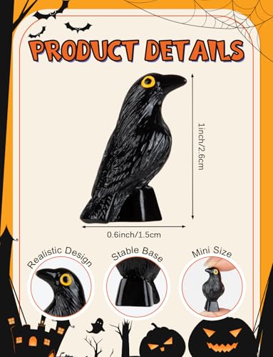 Mini Resin Crows Figurines Set - Halloween Decor, Gothic Garden & Haunted House Accessories