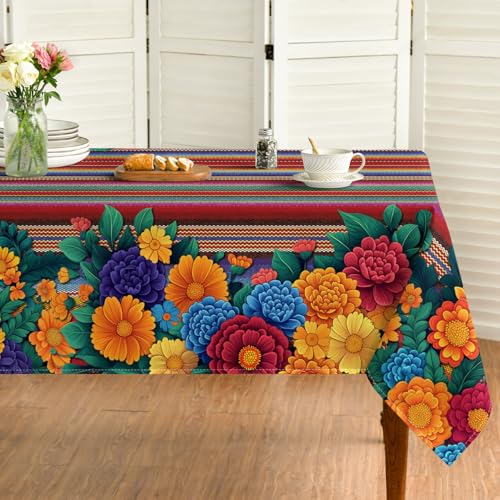 Horaldaily Mexico Fiesta Tablecloth 60x84 Inch Rectangular Red - Durable Polyester