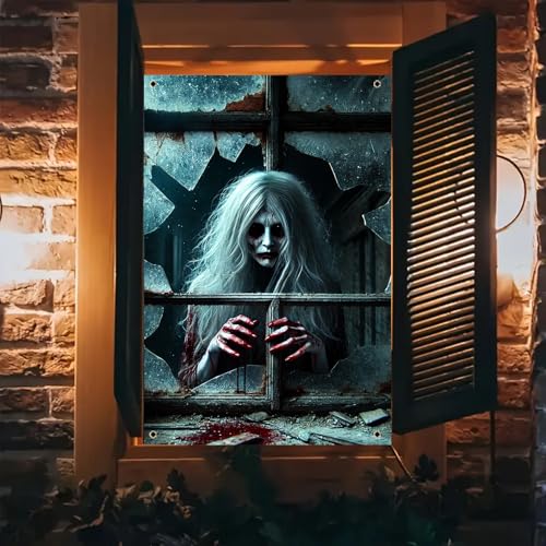 Halloween Neon Witch Window Cover 31x47 Inch Polyester Decor