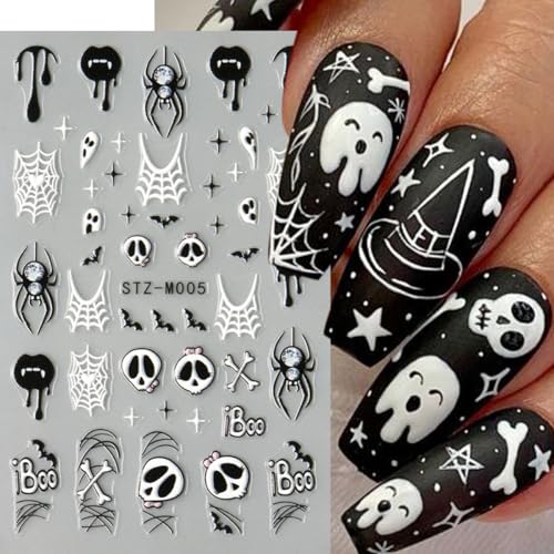 Halloween Ghost 3D Nail Stickers Set - Pink Heart Spider Web Moon Skull, Variation 2