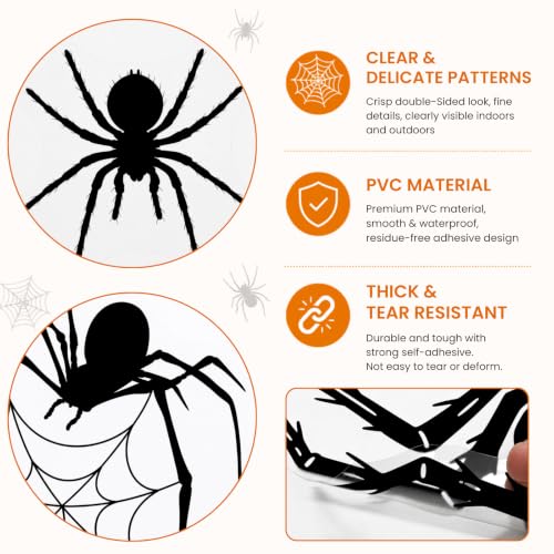 Large Halloween Spider Window Stickers Set - Scary Web Decor for Glass