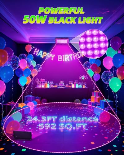 50W Black Light Bulbs 2 Pack for Halloween Glow Party Outdoor Indoor IP66 Waterproof