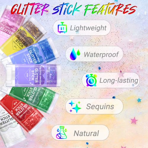2PCS Waterproof Face & Body Glitter Stick - Purple + Gold, Long Lasting