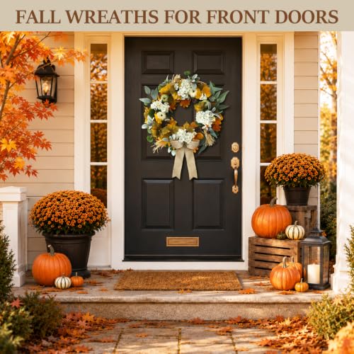 22 Inch Handmade Fall Pumpkin Wreath for Front Door and Porch Decor