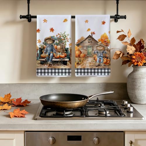 Fall Kitchen Towels - Pumpkins and Scarecrow Decor - Fall Kitchen Decor - Variation: Scarecrow