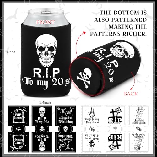 Gothic 24-Pack Death to My Twenties Can Coolers, 30th Birthday Skull RIP