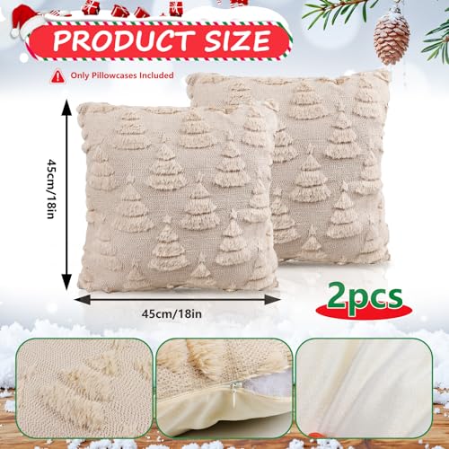 Christmas Tree Pattern Faux Fur Pillow Covers Set of 2 - 18x18 Inches Beige