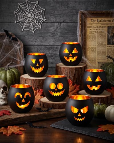 Halloween Glass Candle Holders 6 Pack - Spooky Tealight Votive Decor
