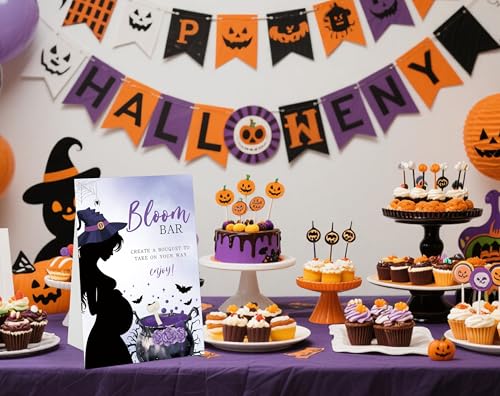 Halloween Baby Shower Sign - Baby Is Brewing Table Centerpiece - 8x11 Inch Purple