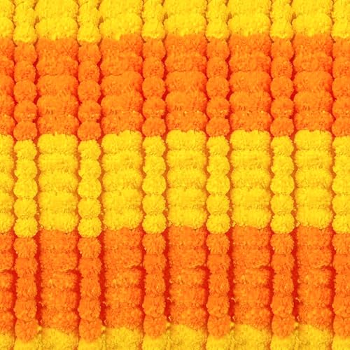 Artificial Marigold Flower Garland 6 Pack - 5 Feet Yellow & Orange for Wedding Diwali Pooja Decor