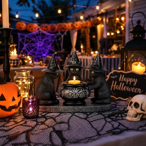 Halloween Black Cat Decorations - Resin Gothic Tabletop Centerpiece - Variation of Cat