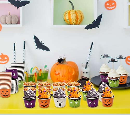 60 Pcs Halloween Dessert Cups 10oz Disposable Paper Snack Bowls for Parties