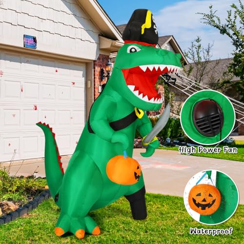 7 FT Halloween Dinosaur Inflatable Outdoor Decor with Pumpkin & LEDs
