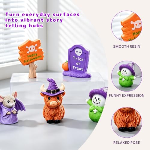 Mini Halloween Resin Figurines Set - 5PCS Desk Monitor Decorations