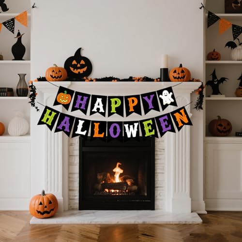 Halloween Banner - Pre-Strung 118-Inch Festive Party Decorations with Ghost & Pumpkin