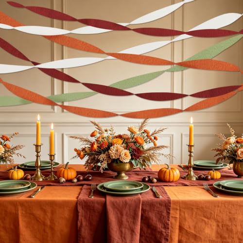 Fall Sage Rust Party Decorations - 8 Crepe Paper Streamers for Autumn Celebrations
