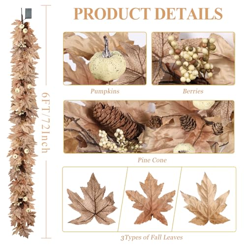 Fall Wheat 6ft Lighted Fall Garland with Timer and 30 Warm Lights