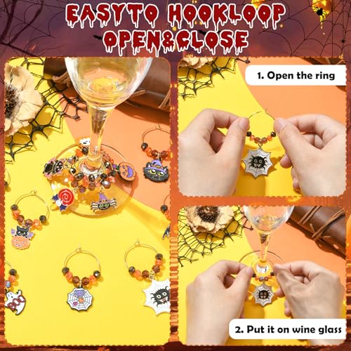 Halloween Festival Theme Wine Glass Charms - 18 Pcs Ring Set for Tasting Party Decor