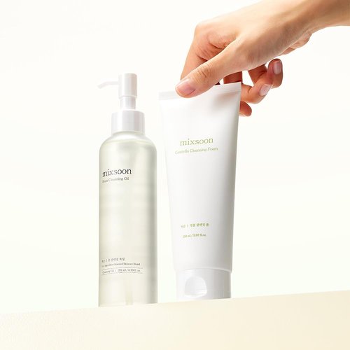 mixsoon Double Cleansing Set 2-Step Routine, Cica Foam & Bean Cleansing Oil Face Wash Set Gentle Deep Clean and Hydrating Care 150ml / 5.07 fl.oz., 195ml / 6.59 fl.oz. Korean Glass Skin Care