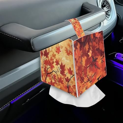Fall Maple Leaf Leather Tissue Box Cover for Living Room & Bathroom - Easy to Install, Washable