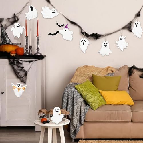 Halloween Ghost Wooden Ornaments - Classic-1 20Pcs Spooky Tree Decorations