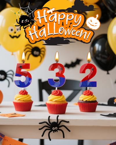 Number 5 Spider Themed Birthday Candle - Red & Blue Web Cake Toppers, 2.68 Inch, Variation: RedBlue / 5