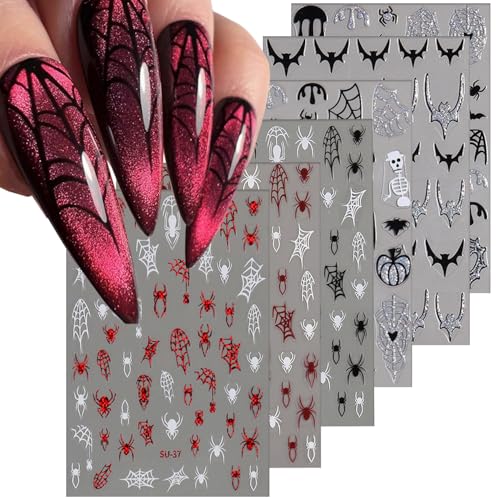 Halloween Nail Stickers - Ghost Bat Spider Web Blood Drop Red Black Decor - Variation of Spider and Bat