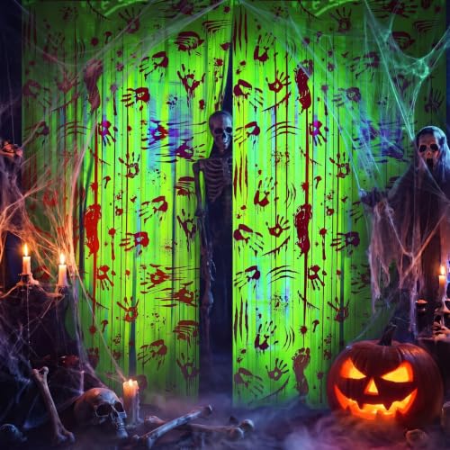 Halloween Bloody Handprint Backdrop Decoration 6.6ft UV Glow-In-The-Dark