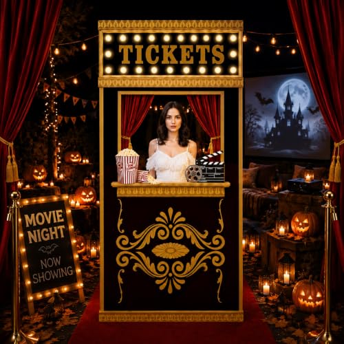 Halloween Horror Movie Night Door Banner with Ticket Booth Decor