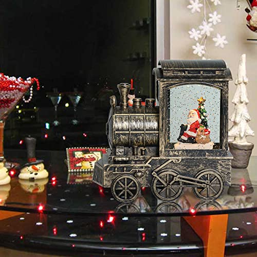 Christmas Snow Globe Lantern Train Water Swirling Glitter with Timer & Music - Santa Scene - Copper - Variation LR