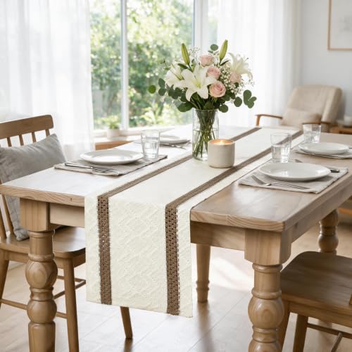 12x72 Inch Coffee Stripe Woven Table Runner - Rustic Home Decor