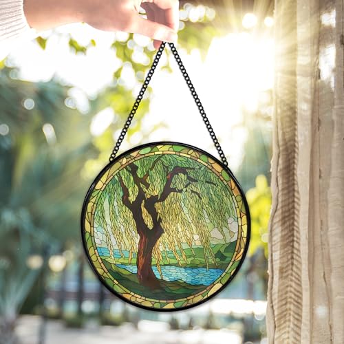 Willow Tree Suncatcher Stained Glass Window Hanging - Weeping Willow, Indoor Wall Art, Color15