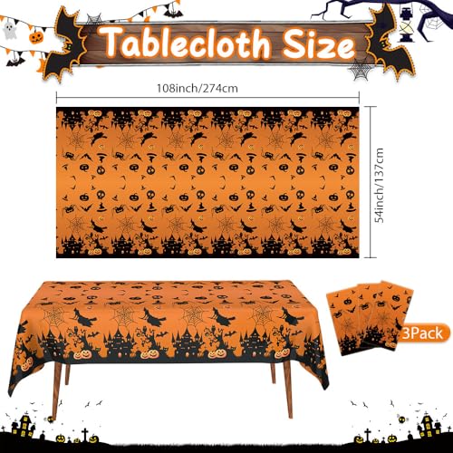 Halloween 3 Pcs Plastic Rectangle Tablecloths Waterproof Party Decor 54x108 Inches