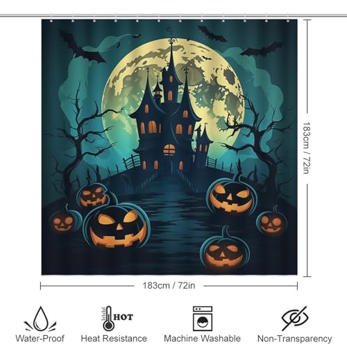 Halloween Shower Curtain Set 72x72 Inches with Rug & Hooks - Blue