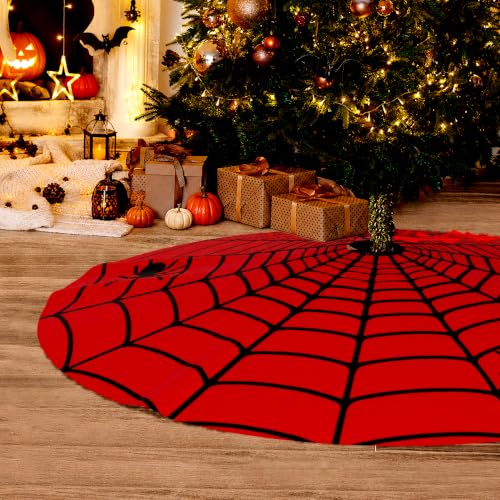 Red Halloween Spider Web Tree Skirt 36 Inch - Gothic Holiday Decor