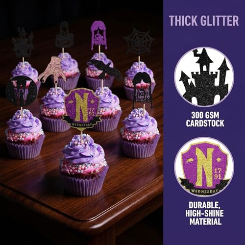 Addams Theme Cupcake Toppers 24 Pcs - Fantasy Horror Party Decorations Design 1