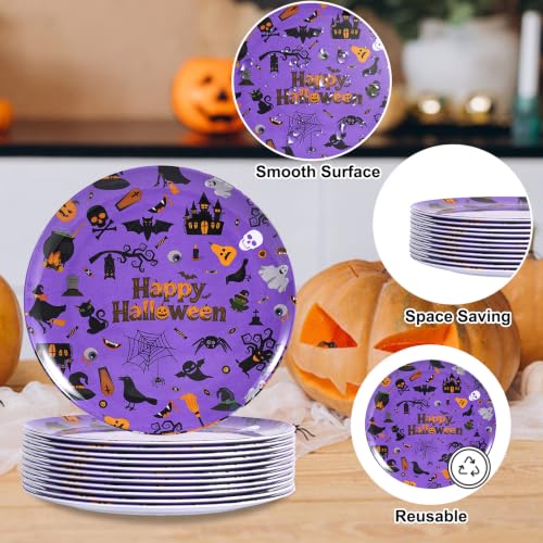 Halloween Melamine Dinner Plates Set - Purple, 10-Inch, 12PCS | Kids & Party Tableware