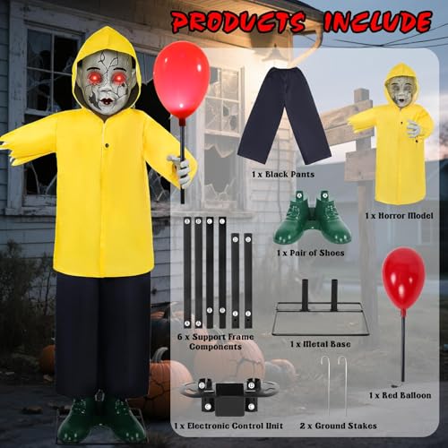 Halloween Animatronic 4FT Life Size Scary Zombie Boy Prop with Sound & Lights - Outdoor Decor