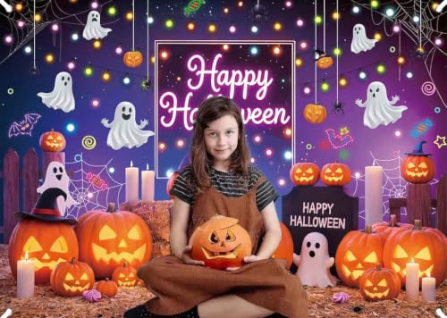 Halloween Neon Pumpkin Ghost Backdrop 8x6FT Kids Party Photo Booth Decorations - Variation of THIS listing