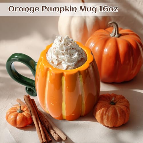Orange Fall Pumpkin Mug 16oz Ceramic Coffee Cup - Halloween & Thanksgiving