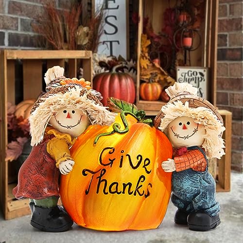 Thanksgiving Decor Pumpkin with Scarecrows - Resin Fall Home Decorations