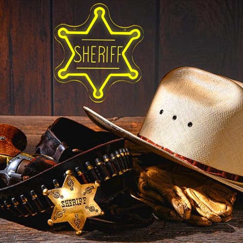 Sheriff Badge Neon Sign Wall Decor for Kids Room & Man Cave - Western LED Light