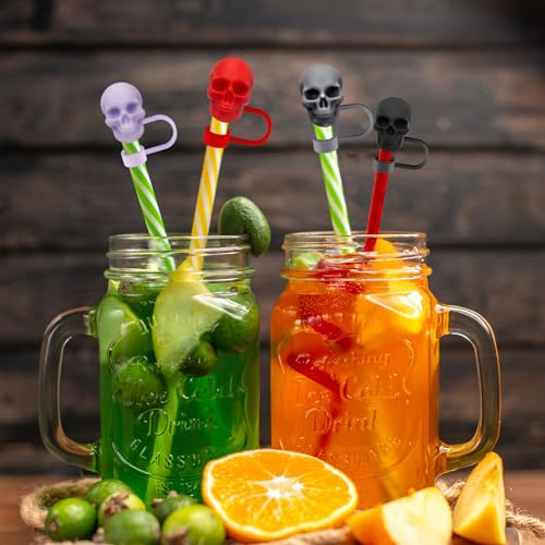 Halloween Skull Straw Cover Cap 4 Pack for 30oz/40oz Stanley Cups - a-Skull Variation