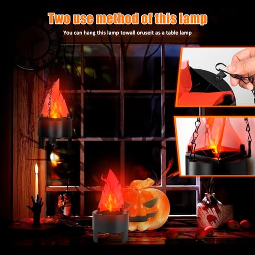 3D Fake Fire Flame Light LED Effect Hanging Lamp for Halloween Christmas Party