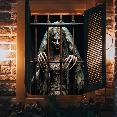 Halloween Prison Bride Window Decoration 31x47 Inch Spooky Scene Cover