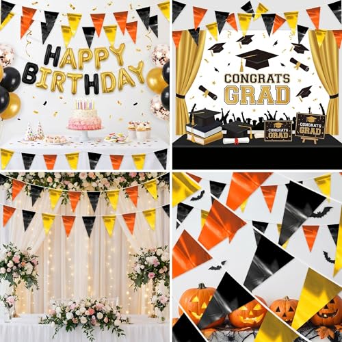 Black Gold Orange Glitter Triangle Pennant Banner 130ft for Party Decorations - Variation of THIS listing