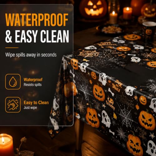 Halloween Plastic Tablecloth 2-Pack - Waterproof Table Cover for Parties