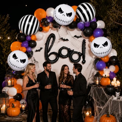 Halloween Foil Balloon Set - Ghost Skeleton Skull Striped Boo with Variation Black White